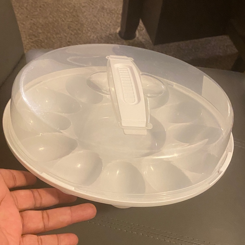 Clear White Plastic Egg Carrier with Secure Handle - Home Kitchen Food Storage